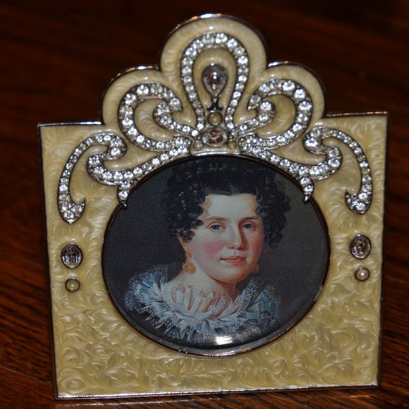 RARE JAY STRONGWATER TIARA SCROLL RIBBON CRYSTAL PEARL ENAMEL VICTORIAN FRAME